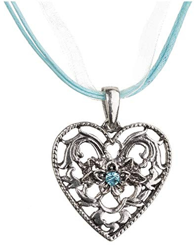 Schöneberger Trachten Couture Trachtenkette Herz-Barock mit grossem Herz, Strass und Edelweiss - Trachtenschmuck Anhänger Kette für Dirndl, Lederhose und Oktoberfest viele Farben