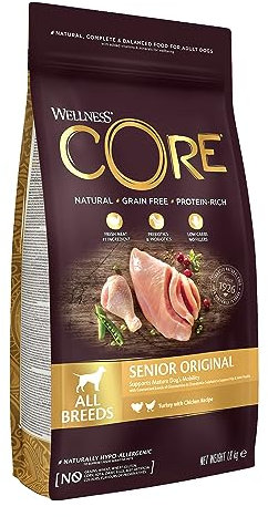 Wellness CORE Senior Original, Pute & Huhn, 1,8 kg, Hundefutter trocken für alternde Hunde ab 7 Jahren, ohne Zuckerzusatz, getreidefrei, mit hohem Fleischanteil