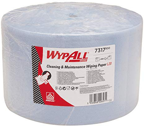 WypAll 7317 Papierwischtücher für Instandhaltungsarbeiten L20, Jumborolle – extralang, 2-lagig, blau (1 Rolle x 1.000 Wischtücher), 23,5 x 38 cm