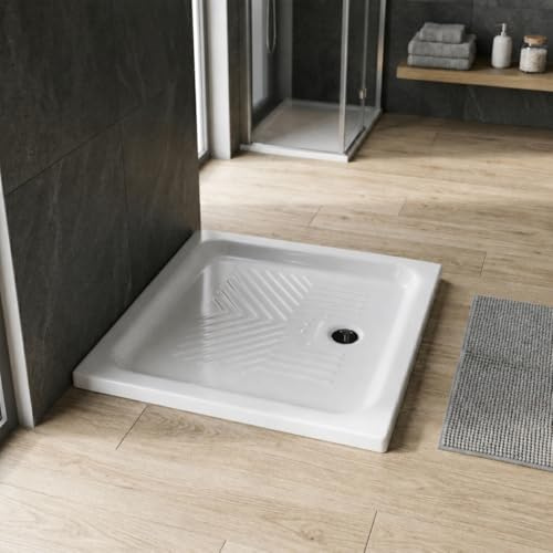 Kiamami Valentina - Receveur de Douche en céramique Blanche 70x90 h 11cm antidérapant | Topaze