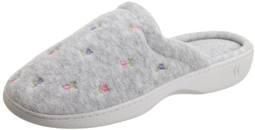 isotoner Women's Indoor/Outdoor Slip-on Secret Sole Clog Slippers with Memory Foam Comfort and Heal Suppport, Heather Grey Rounded, 9.5-10