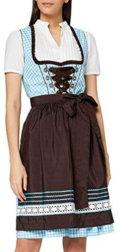Fuchs Trachtenmoden Damen Dirndl, Midi, Kariert, Gr. 38, Mehrfarbig (türkis/braun)