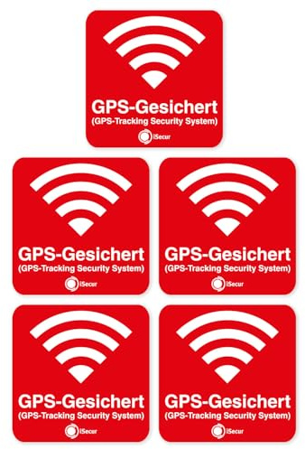 iSecur 5er Set Alarm GPS Aufkleber 4 x 4 cm innenklebend - hin389 | GPS-Alarm Hinweis für Auto Motorrad LKW Baumaschinen, innenklebend für Fensterscheiben, UV-wetterfest, waschanlagenfest