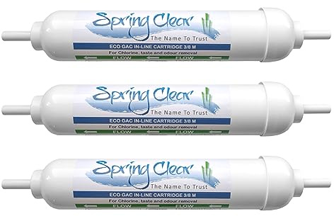 SpringClear 3 Pack Carbon Water Filter for Fridge, Tap & Ice Maker with Scale Reduction (3/8 Male Stem, 6000L Capacity, 5 Micron)
