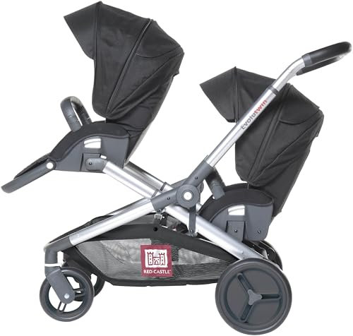 RED CASTLE, Kinderwagen, Zwilling/Tandem/doppelt, ab der Geburt, wendbare Sitze/Rückenlehne 3 Positionen, großer Aufbewahrungskorb, Gestell verstellbar, anpassbar, Evolutwin, Schwarz