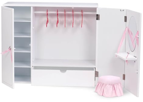Our Generation - Armadio in legno - Accessori per bambole da 46 cm - Armadio da camera da letto - Mobili per la casa delle bambole - Gioco di finzione - Giocattolo per bambini dai 3 anni in su