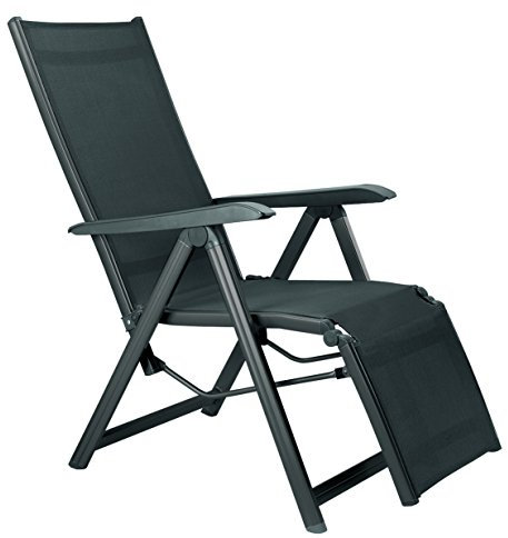 Kettler Relaxsessel Basic Plus – wetterfester Klappstuhl aus Aluminium und mit hautsympathischem Gewebe – verstellbarer Liegestuhl für Terrasse und Garten – anthrazit & anthrazit