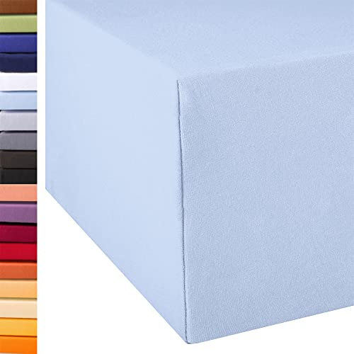 aqua-textil Exclusiv Spannbettlaken 90x200-100x220 cm Aqua blau Jersey Baumwolle 230g/qm Spannbetttuch Elastan Laken