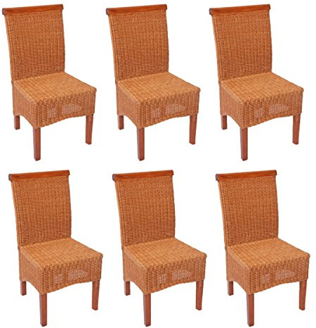 Mendler 6er-Set Esszimmerstuhl M42, Rattan - ohne Sitzkissen | Stuhl, Korbstuhl