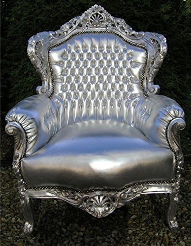 Casa Padrino Barock Sessel 'King' Silber/Silber Lederoptik