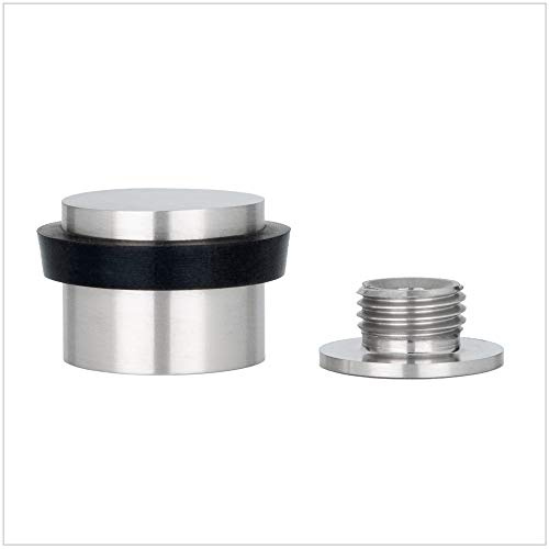 EVI Herrajes | Fermaporta | 24 x 20 mm | Base filettata | Gomma Nera | Acciaio Inox | Finitura Opaca | Compresi utensile, vite + tassello di fissaggio | Mod. I-199/24-CBAM | Acciaio Inox - Gomma Nera | Finitura Opaca | Compresi utensile, vite + tassello di fissaggio | Mod. 19924-CBAM