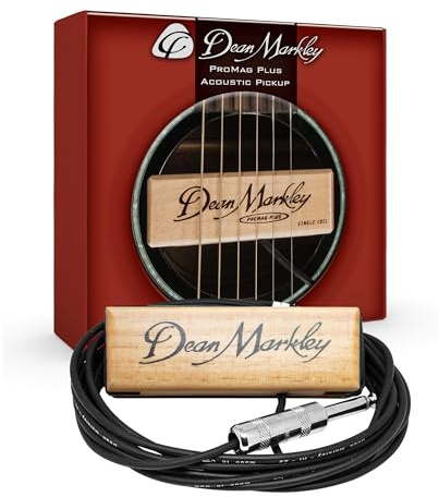 Dean Markley Pro Mag Plus Acoustic Guitar Single Coil Pickup, Smooth Maple Wood Design Active Soundhole Pickup Ebony Finish, Perfect String Balance and 15 Ft Low Noise for Steel-String Guitars