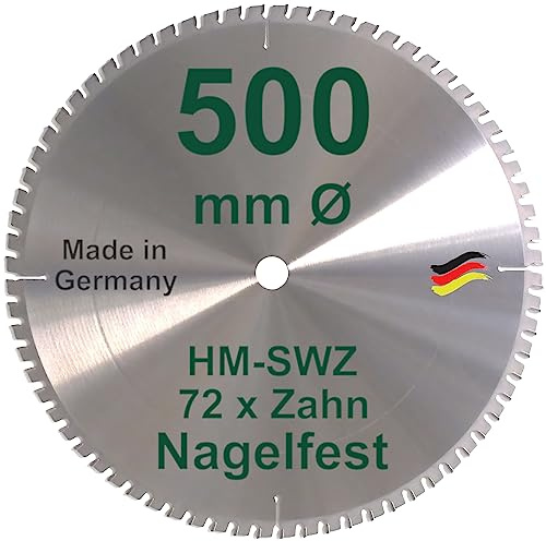 HM Kreissägeblatt 500 x 30 Z= 72 SWZ SUPER nagelfest Sägeblatt 500mm Bauholz Naturholz Brennholz Hartholz Schalholz Faserplatten Leimholz zum Sägen mit Wippsäge Tischkreissäge Kreissäge Brennholzsäge