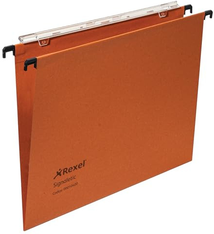 Rexel Signaletic Cartelle Sospese per cassetto con fondo a V, Interasse 33 cm, Arancione, Confezione da 25 pz, 10400