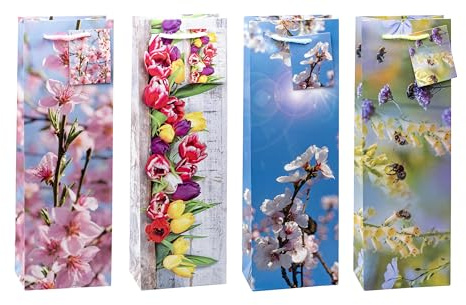 TSI 83280 gift bags Spring, Pack of 12, size: bottle large (14 x 4,5 x 3 inch)