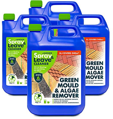 Jarder Spray & Leave 4 x 5 Litre Concentrate Cleaner - Patio Fencing Decking - Green Mould & Algae Killer (20L)