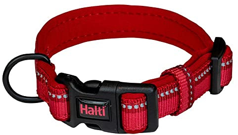 Collare Comfort HALTI - Cinghia regolabile con imbottitura in neoprene e tessuto 3M catarifrangente. Nylon di qualità. Leggero e ideale per cani grandi (Taglia L, Rosso)