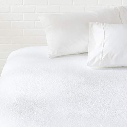 Amazon Basics Waterproof Breathable Mattress Protector, Full Size, 18 inch Deep, Machine Washable, White
