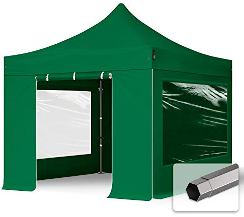 TOOLPORT 3x3 m Tonnelle Tente Pliante Barnum Acier, PES 750, côtés panoramiques, Vert foncé