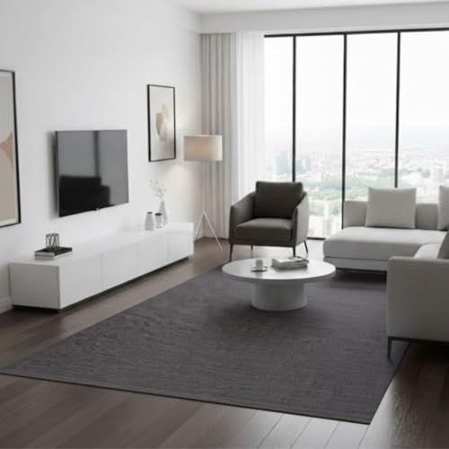Alfombra vinilica de Tejido Trenzado de Alta Gama Lavable Antideslizante Alfombra Resistentes para Salon Cocina baño Pasillo - 140x200 cm., Gris