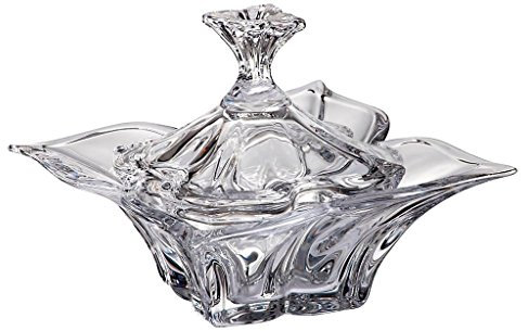Dose Konfektdose Bonbondose Florale Transparent Kristallglas 15 cm