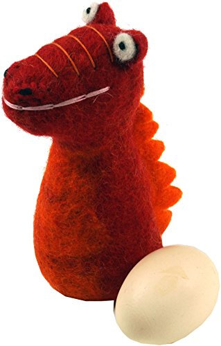 GURU SHOP Filz Eierwärmer, Handgemachte Filzdekoration aus Nepal, Filztier - Drache, Rot, 15x7x7 cm, Küchenaccessoires, Sonstiges