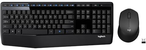 Logitech MK345 Wireless Keyboard and Mouse Combo with Palm Rest, 2.4 GHz USB Receiver, Compatible with PC, Laptop, Black