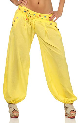 Malito - Damen Haremshose - Leichte Stoffhose aus Baumwolle - Bequeme Hippie Sommerhose für warme Tage - Aladinhose/Pumphose 3417 (Gelb)