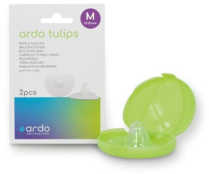 Ardo TULIPS Stillhütchen aus weichem Silikon in 3 Größen, 2 Stück Größe M (20 mm) mit Box, weicher Schaft, frei von BPA BPS & Latex, Brusthütchen Brustwarzen Brusthauben Brust Hütchen zum Stillen