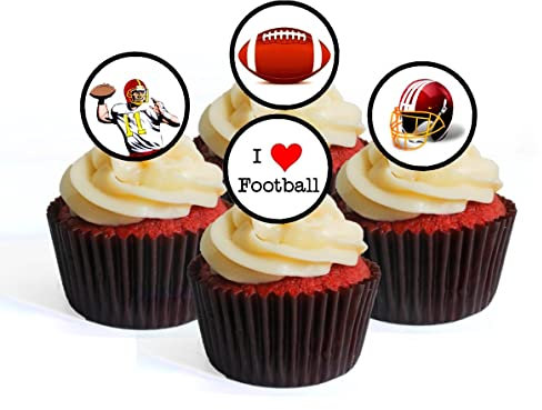 American Football Cupcake Toppers, Dekoration aus amerikanischen Football-Essigscheiben für Super Bowl-Partys und Sportgeburtstage, 24 x 4 cm Scheiben (ungeschnitten)