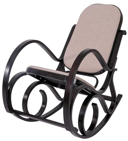 Mendler Schaukelstuhl M41 - Walnuss-Optik, Stoff/Textil beige | Schwingsessel, Fernsehsessel, Massiv-Holz