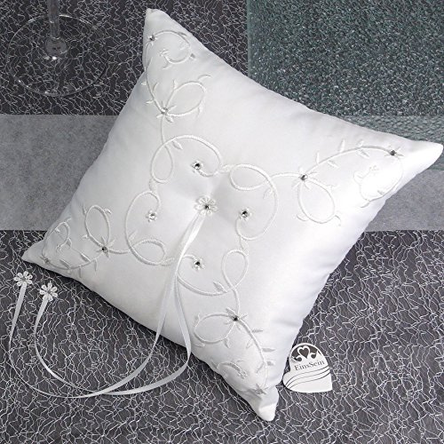 EinsSein Ringkissen Liebeskreuz 20x20 Weiss cm | Traukissen für Eheringe | weißes Schmuckkissen mit Satinband | Perfekt für Hochzeitszeremonien, Kirche & Standesamt