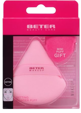 Beter- Pack 2 Borlas Powder Puff Forma Triangular con Borde Redondeado, Perfecta para Polvos Compactos o Sueltos, Aplicador de Algodón, Máxima Suavidad y Precisión, Acabado Natural y Delicado