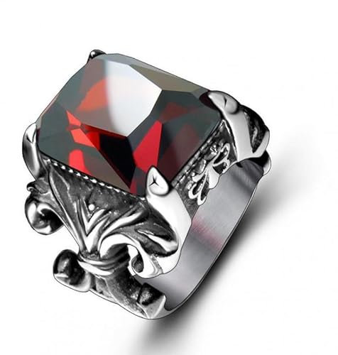 BOBIJOO Jewelry - Grosse Chevalière Bague Pierre Rouge Roi Fleur de Lys Sertie Solide Acier Inoxydable - 56 (7 US)
