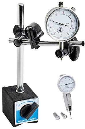 WABECO Magnet-Messstativ mit Einzelklemmung, Messuhr und Fühlhebelmessgerät, Präzisions-Messstativ mit Magnetfuß, Feinmessuhr 0,01 mm nach DIN 878, Magnetfuß 80 kg Haftkraft