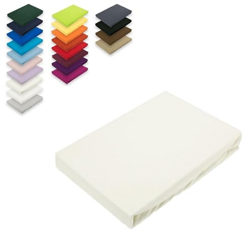 EXKLUSIV HEIMTEXTIL Jersey Spannbettlaken 120 x 200 cm Naturweiss 100% Baumwolle Öko - Tex Zertifiziert Bed-Sheet Bettlaken Spannbetttuch