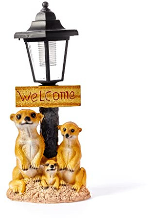 Solar Powered Garden Statue Ornament Welcome Meerkat Outdoor Decorative Sign Lantern Light Up LED Home Décor Figurine Accessories for Lawn Yard patio 30cm Tall