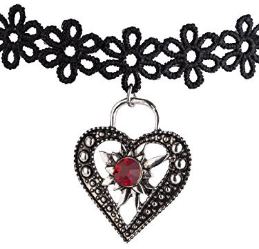 Kropfband Blume, Herz und Edelweiss - Trachten-Band elastisch für Dirndl und Lederhose (Schwarz)