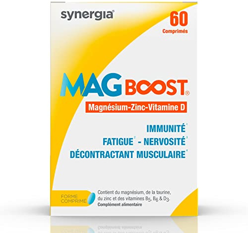 MAG BOOST 60 Comprimés | Résistance Accrue au Stress et à la Fatigue Physique ou Musculaire | Magnésium Liposomal Naturel, Taurine et Vitamines B | LABORATOIRE SYNERGIA