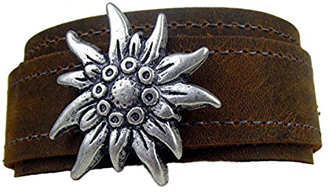 Lederecke Konstanz Leder Armband 3,5 cm breit Edelweiß Armschmuck Farbe hell braun