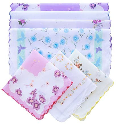 CoCoUSM Womens Vintage Floral Handkerchiefs Fabric Cotton Hankies 10PCS