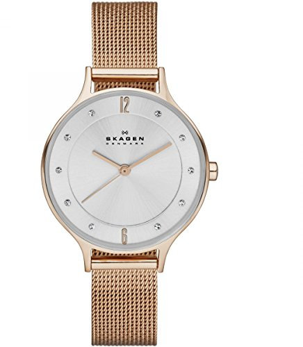 Skagen Anita Lille Uhr für Damen, Quarzwerk mit Edelstahl- oder Lederarmband, Roségoldton und Weiß, 30MM