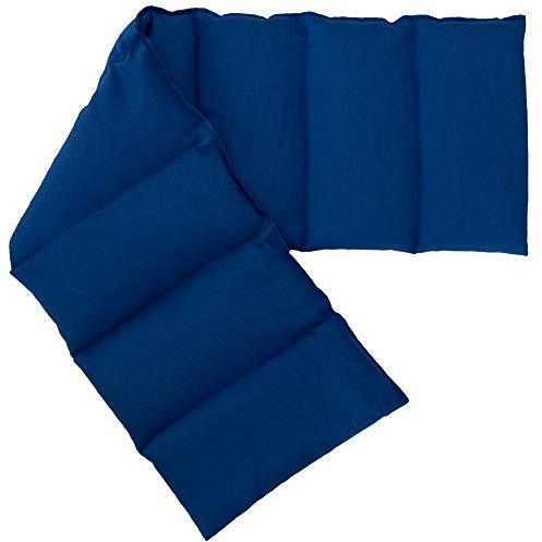 Coussin aux noyaux de cerises compartimenté en huit XXL - 75x20 cm - Tissu biologique bleu gentiane - Coussin bouillotte sèche - Compresse froide
