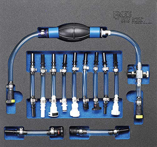 BGS 8819 | Diesel-Niederdruckkreis-Entlüftungs-Satz | 12-tlg. | für Ford, PSA, Opel, Fiat, Rover, Land Rover, Renault, Mercedes-Benz | 6 Adapterschläuche | Handpumpe mit Ventil
