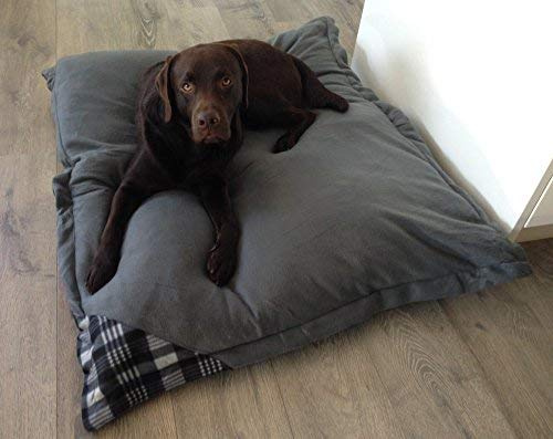 SUNNYDOGS Hundebett XXL 120x100 cm waschbar Wendekissen Grau Karo | XXL Hundebett für große Hunde – komfortable Maße 120 x 100 cm