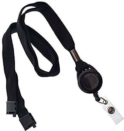 Specialist ID 5 Pack - Comfort Black Breakaway Lanyard & Retractable Badge Reel Combo - Stretchy Neck Strap with Retracting Reel Cord for Office Badges, Keys and Access Cards