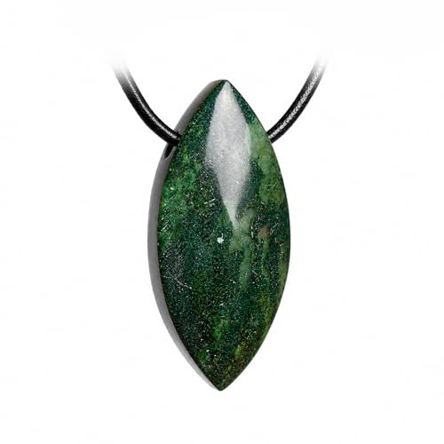 Budawi® Prasem Anhänger | Navettenform Edelstein Anhänger | Afrikanische Jade Naturstein | mit Lederband
