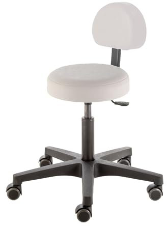 Rollhocker Arbeitshocker mit Lehne, Rundsitz + Rücken gepolstert, Gasfeder Sitzhöhe ca. 46-59cm, Rollen/Bodengleiter:weiche Radbandage;Polsterdekor:Dekor offwhite