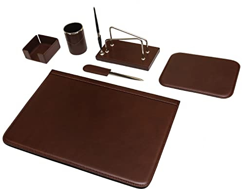 Juego de escritorio de 6 piezas - 100% cuero de plena flor - Hecho a mano en Italia por expertos artesanos - Elegante y funcional, ideal para la oficina - Marrón