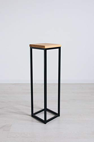 EINE BestLoft Blumensäule Dora aus Eiche - Dekosäule im schlanken Design + Stahlgestell (Gestell Schwarz, Höhe 90 cm)